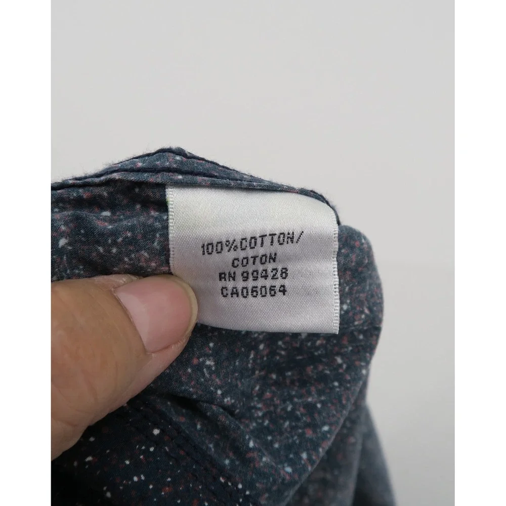 Bugatchi Mens‎ Shaped Fit Long Sleeve Button Down Shirt Navy Speckle Print Large